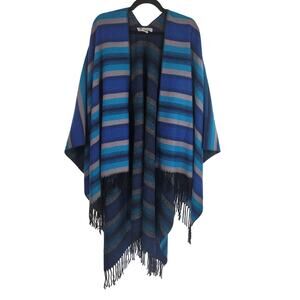 29 Palms Blue Turquoise Gray Black Stripped Women's Poncho OSFM